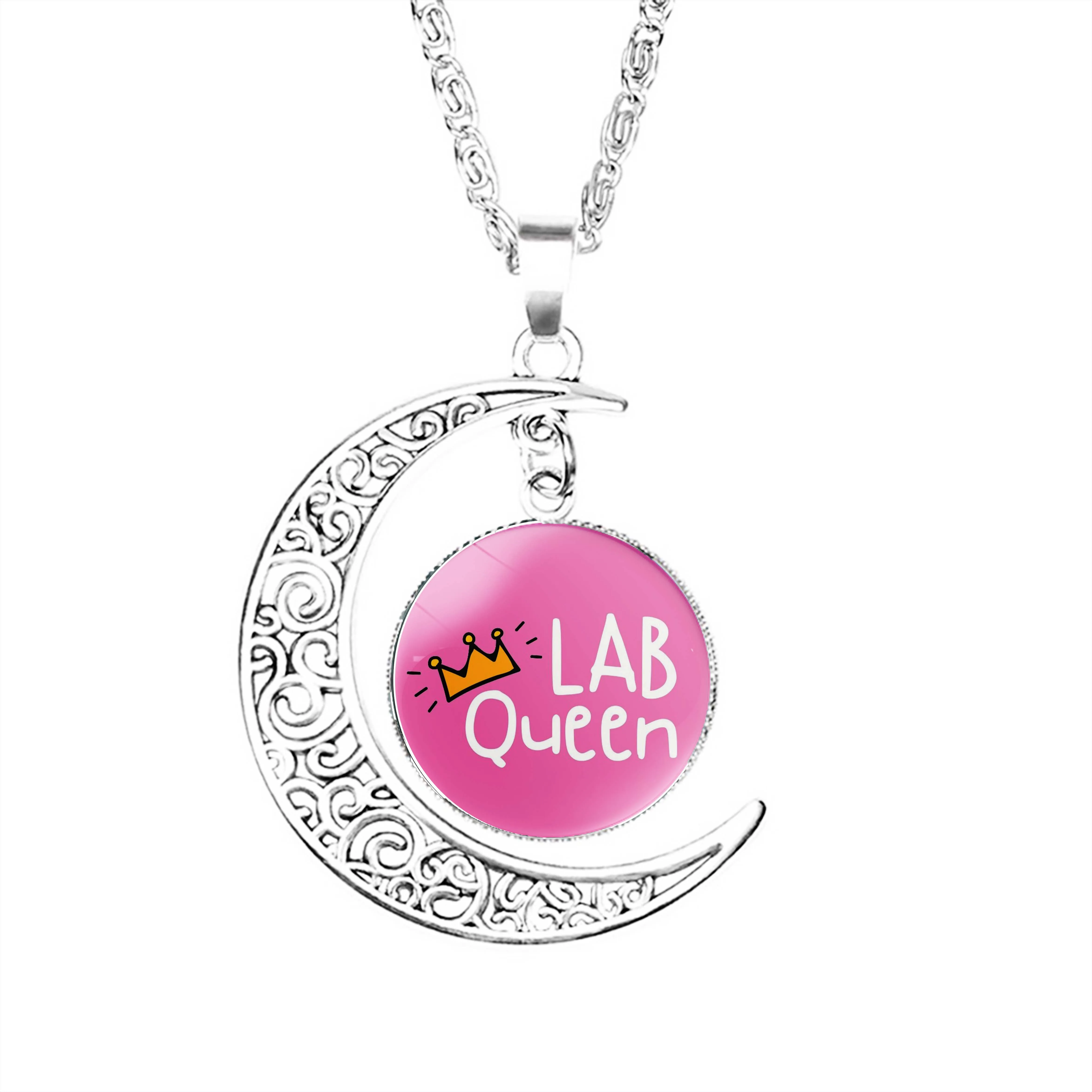 

Lab Queen Moon Necklace Gifts Chain Crescent Men Pendant Lovers Jewelry Jewelry Accessories Party Glass Stainless Steel Charm