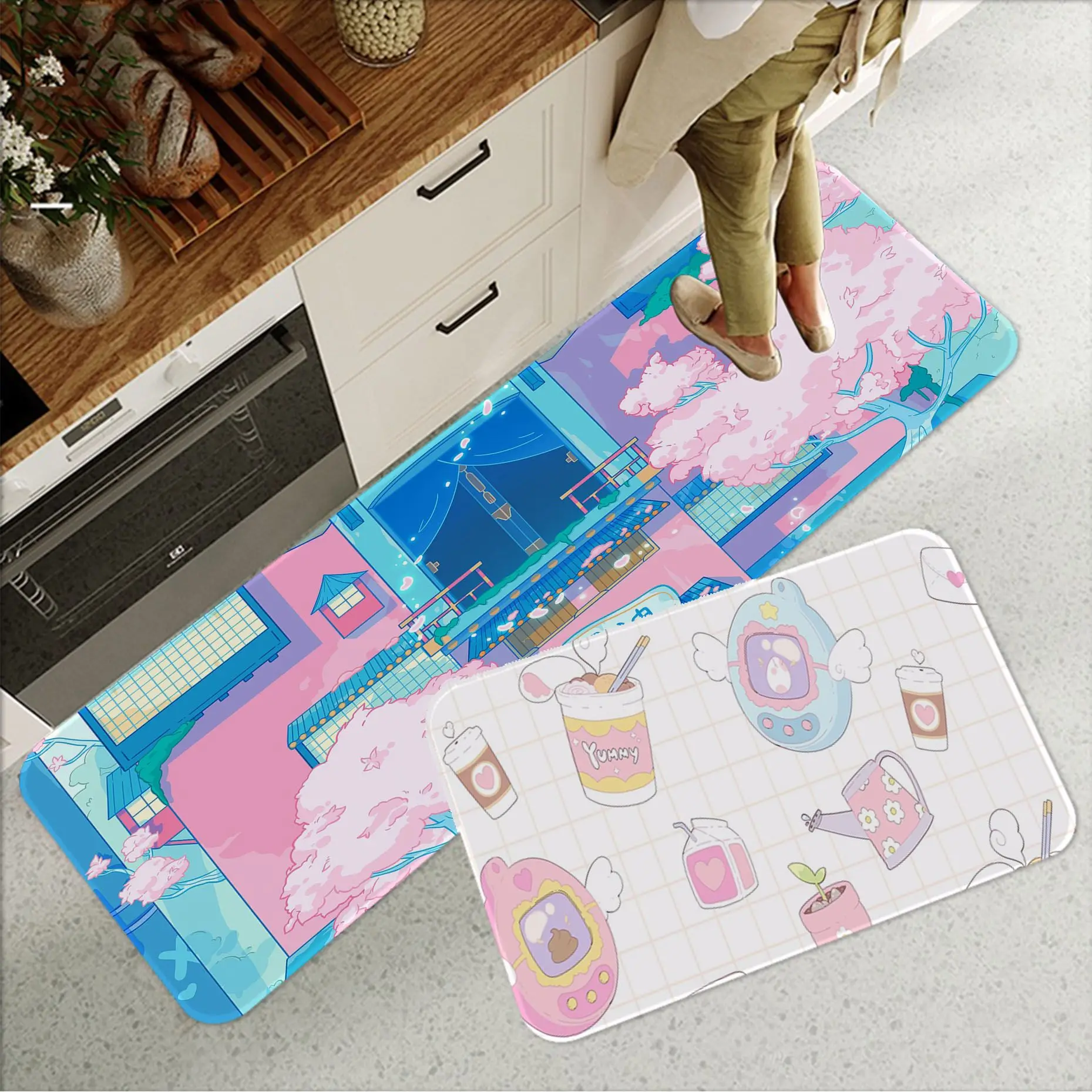 

Kawaii pink Printed Flannel Floor Mat Bathroom Decor Carpet Non-Slip For Living Room Kitchen welcome Doormat