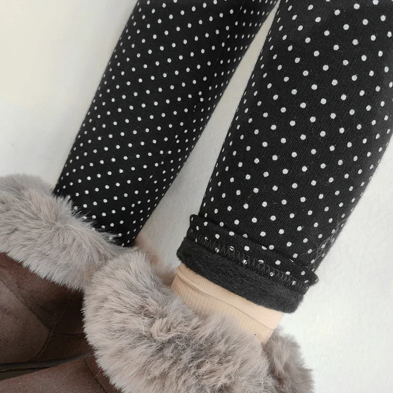 Детские флисовые леггинсы зимние теплые хлопковые штаны в горошек для девочек