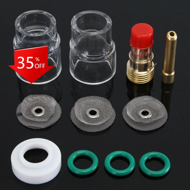 TIG Welding Torch 3/32'' Gas Lens 12 Pyrex Cup 2.4mm Collet Kit For WP-17 18 26 Welding Equipment Accessories