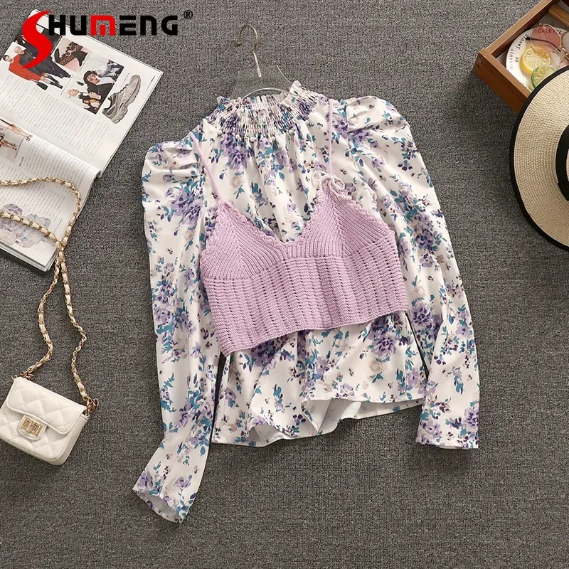 

Новинка 2022, Лидер продаж, модная простая однотонная Трикотажная майка для девочек, женский милый Элегантный цветочный пуловер, рубашка, кос...