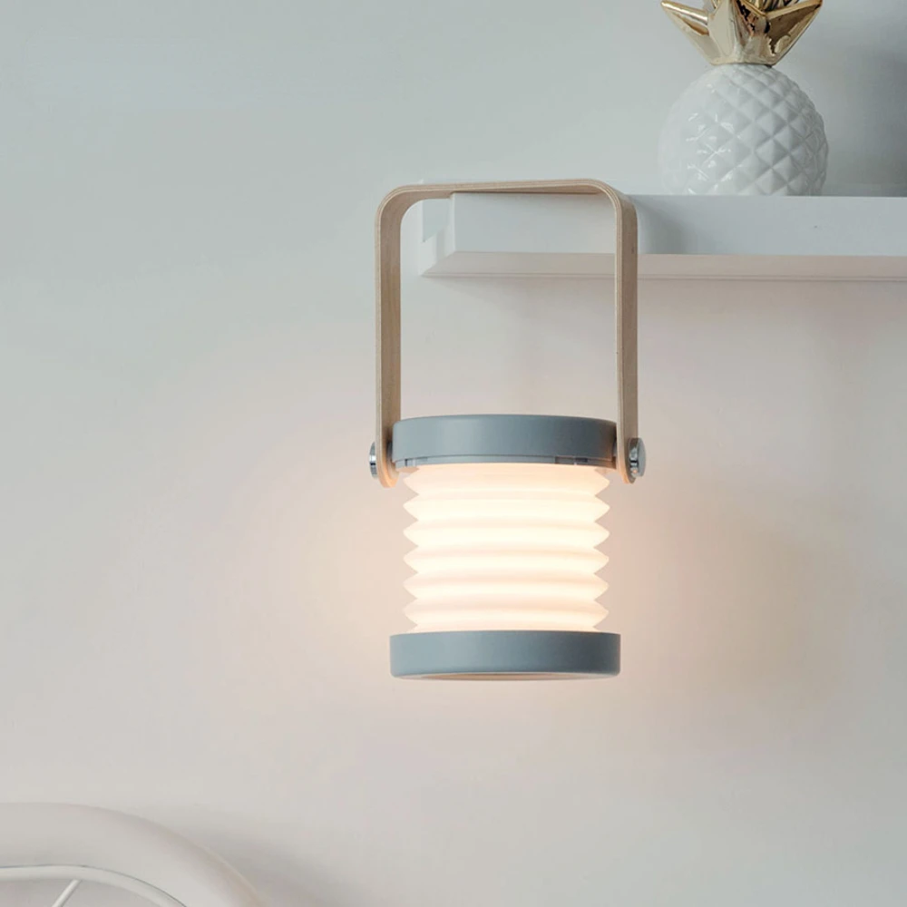 

Foldable Table Lamp USB Retractable USB LED Light Creative Wooden Handle Portable Lantern Night Light Home Gift Atmosphere Lamp