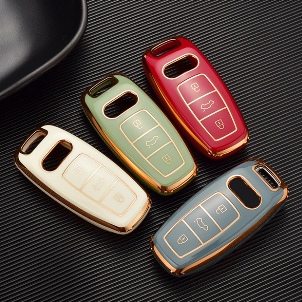 

New Plating TPU Car Remote Key Case Shell Cover For Audi A6 A7 A8 E-tron C8 D5 Q7 Q8 2018 2019 Protector Holder Fob Accessories
