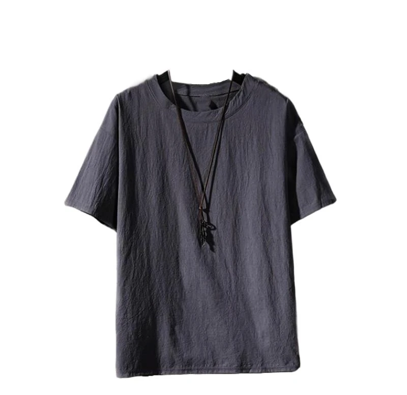 Рубашка мужская из хлопка и льна Повседневная дышащая мягкая блуза с круглым