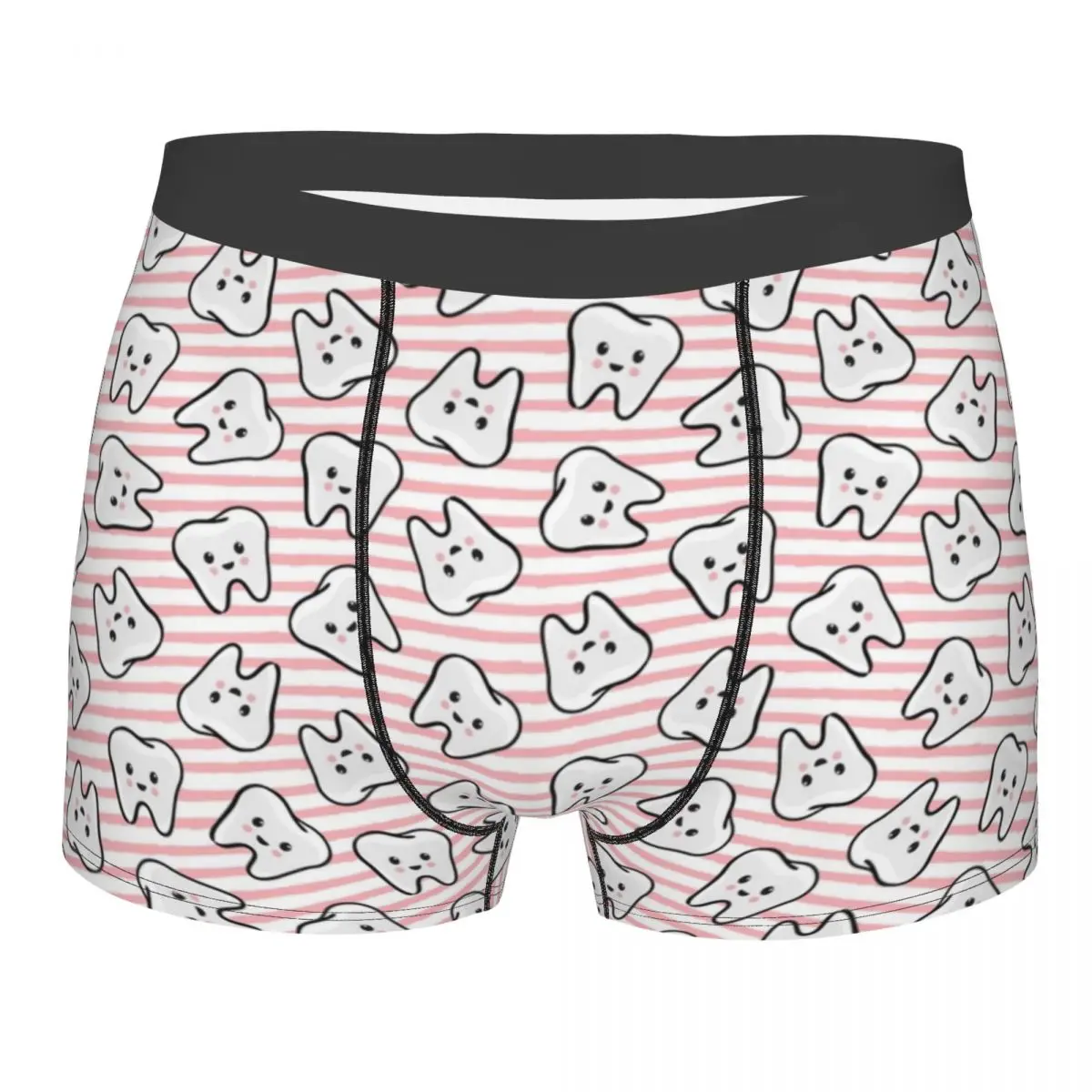 

Printed Boxer Shorts Panties Briefs Men Happy Teeth On Pink Stripes Dentistry Underwear Mid Waist Underpants for Male Plus Size
