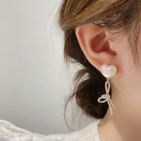 luxury cute cubic zirconia stud earrings for women wedding fashion heart imitation pearl bow bridal girl jewelry gift