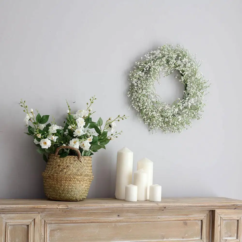 

Artificial Gypsophila Wreath Garland For Party Weddings Front Door Decoration Simulation Garland Grass Ring A1s8