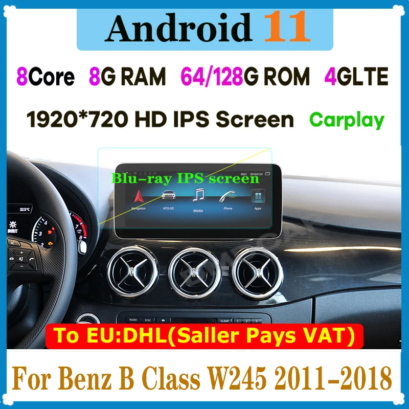 

12.5"/10.25" Andriod 11 Display 8G+128G Car Radio GPS Navi multimedia player for Mercedes Benz B Class B180 W245 w246 2011-2018