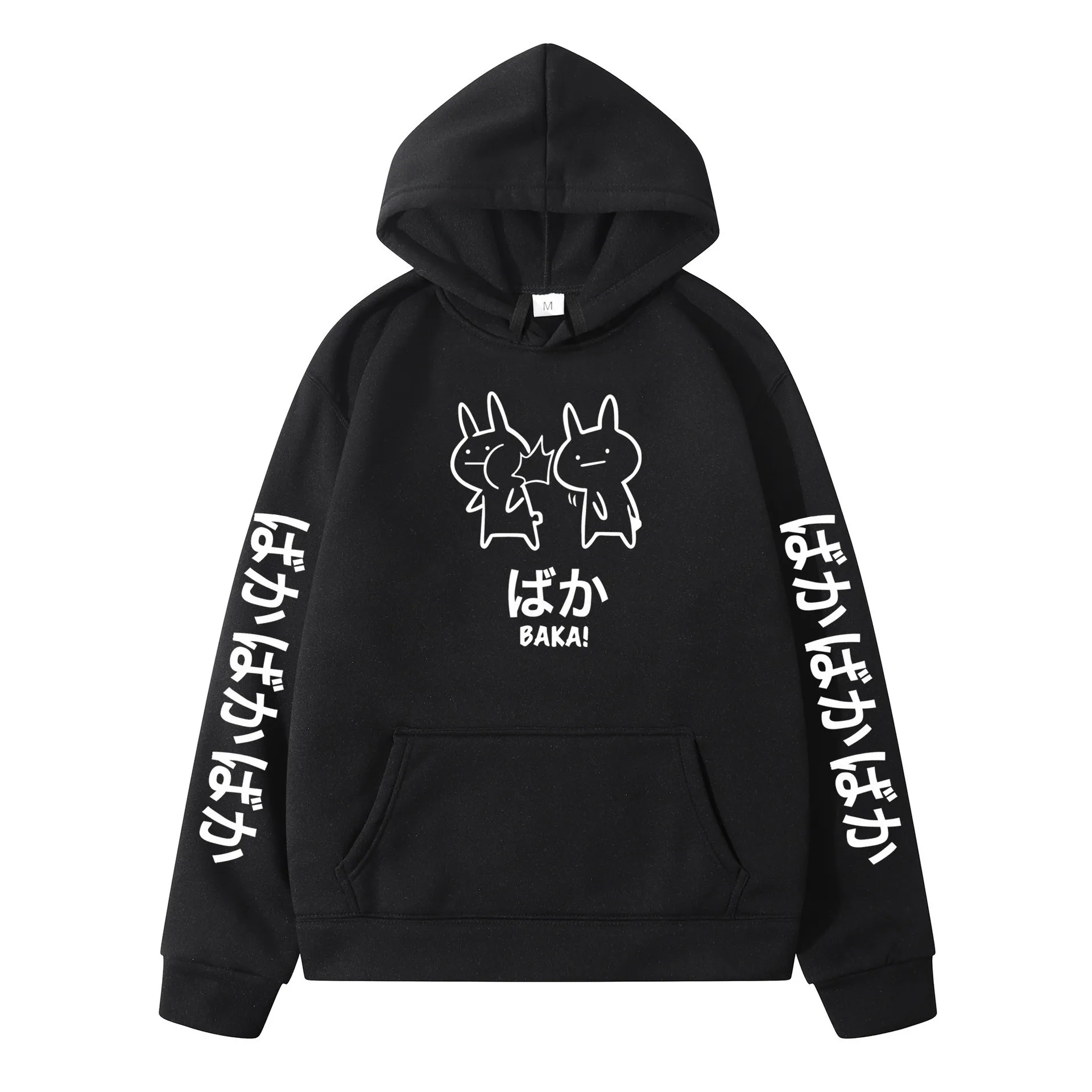 

2023 Winter High quality Men Hooded Japanese Anime Baka Rabbit Slap Hoodies Funny Cute Harajuku Black Sweatshirt Pullover