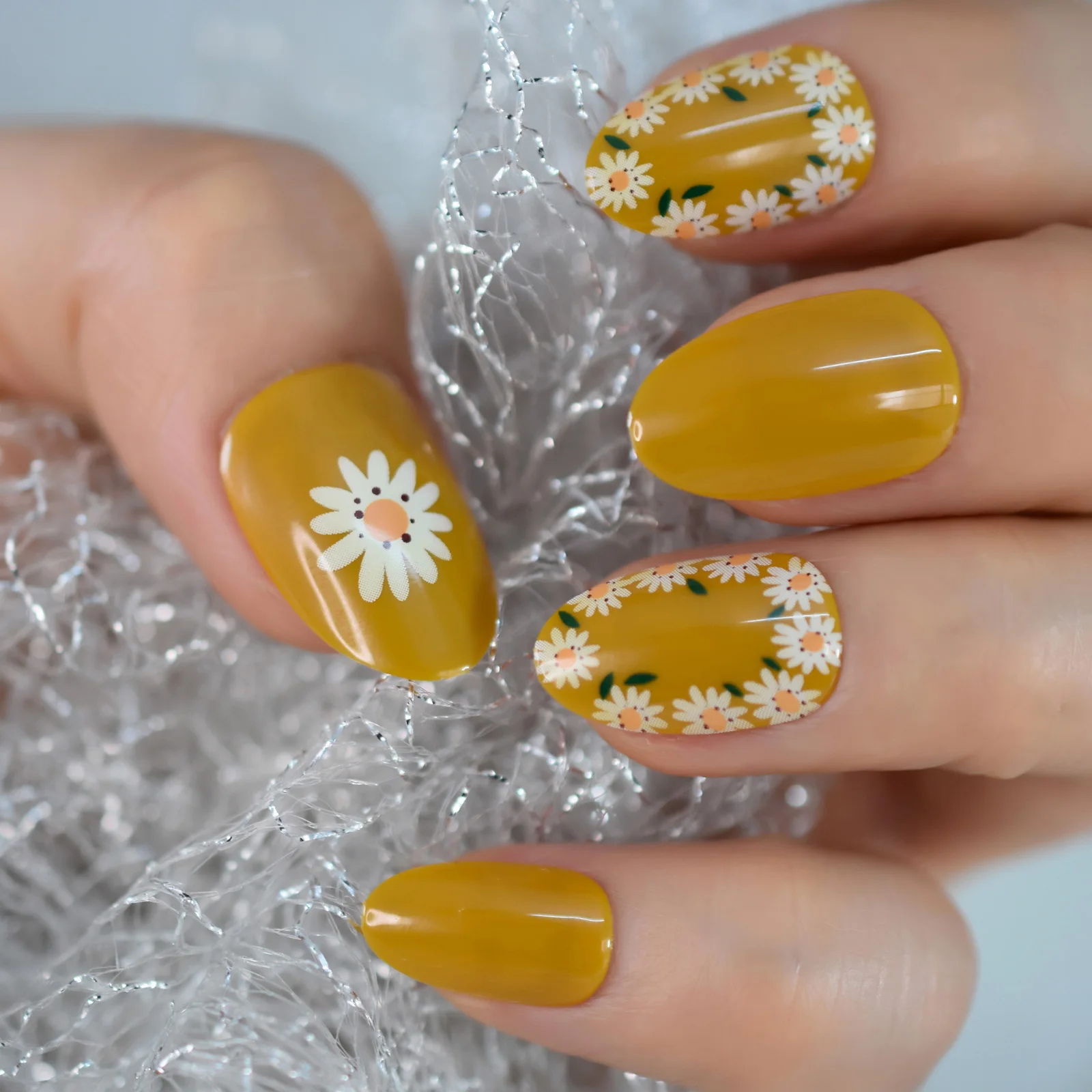 Малые круглые, желтые, белые, Daidy Flower, французские накладные ногти, дизайн отделки, накладные ногти, полное покрытие, накладные ногти, Типсы для дизайна ногтей