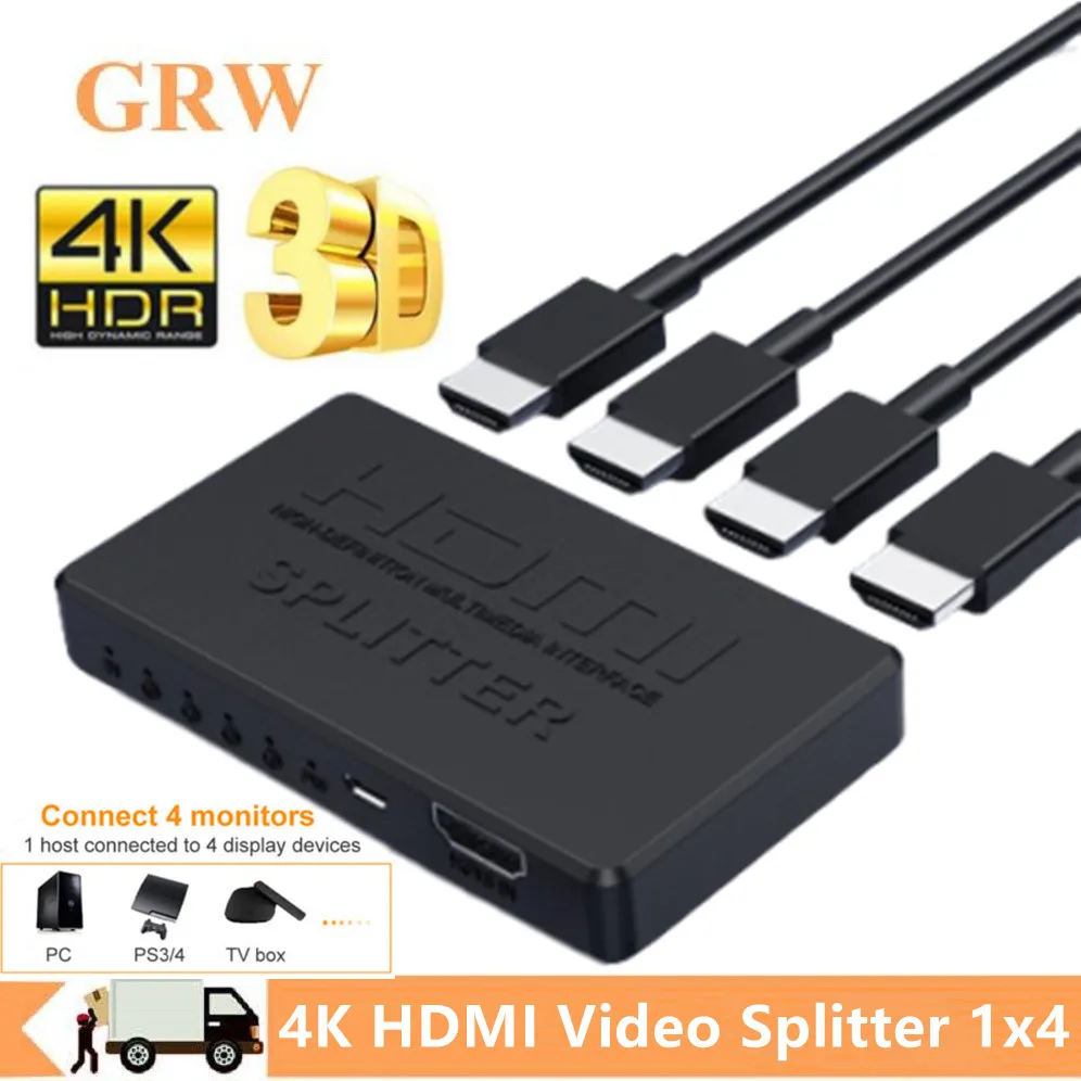 1 in 4 Out HDMI-Compatible Splitter HD 4K Video Switcher HDMI Cable Adapter 1x4 Hub For PS4 Laptop Monitor TV Box Projector