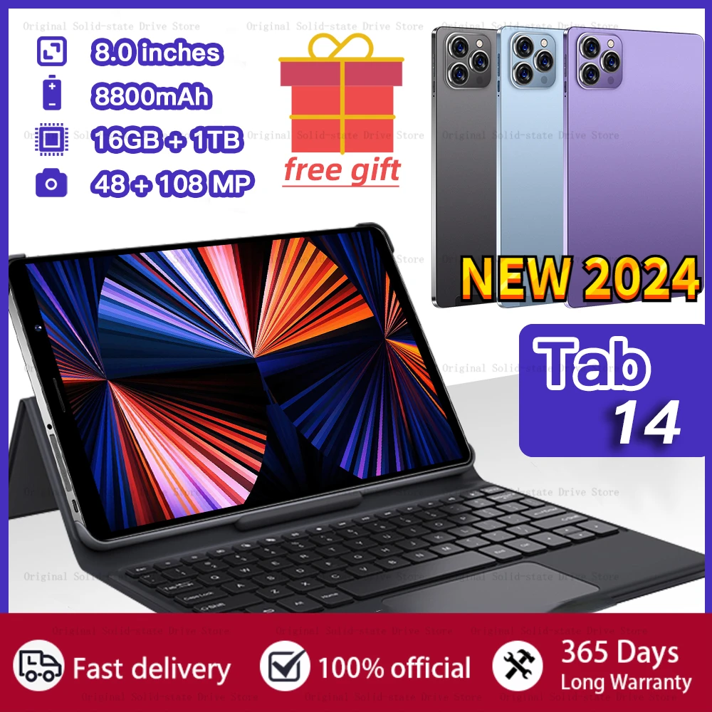 

Global Version Tab 14 Pad Pro Tablet HD 8 inch 4K Screen Certified Display 16GB+1TB Dual Speaker Phone Call 5G Tablets Android