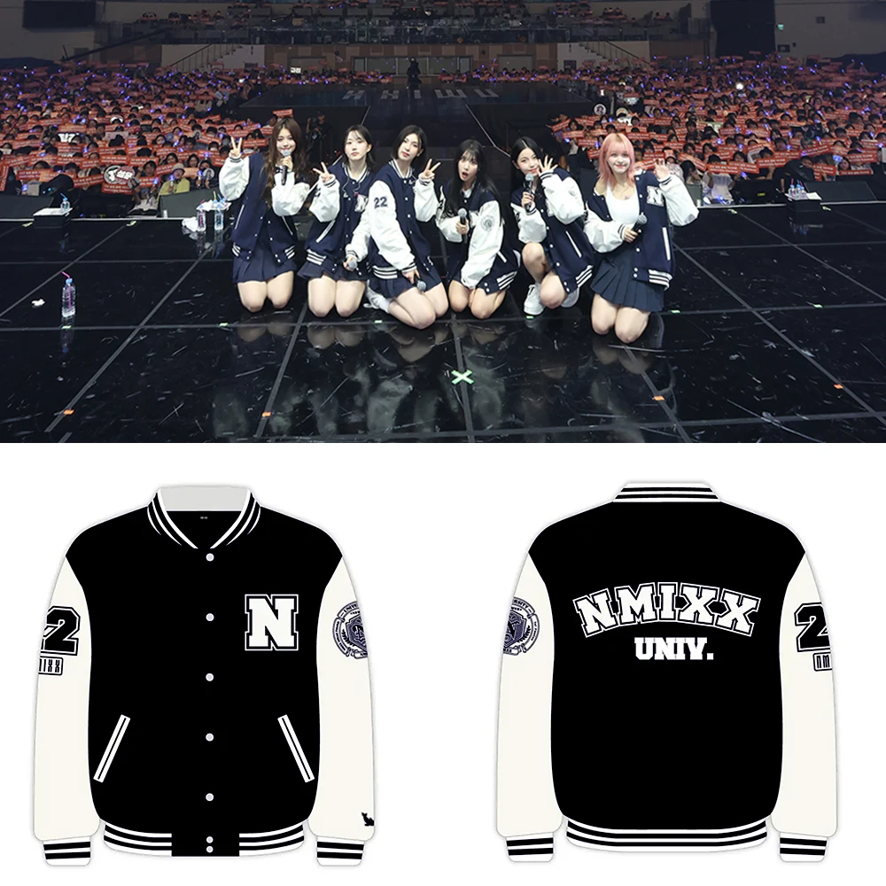 アイドル NMIXX VARSITY JACKET - MIXX UNIVERSITY Kpop NMIXX Change Up MIXX University Merch Varsity Jacket