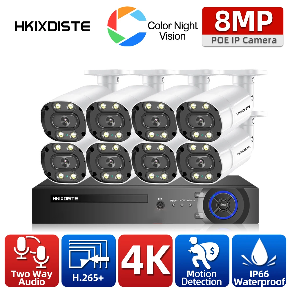 Система видеонаблюдения 4K Ultra HD POE 8-канальный сетевой видеорегистратор с камерой