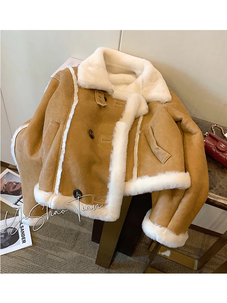 

2022 Autumn Winter Women Contrast Color Patchwork Faux Fur Coat Turn-down Collar Design Loose Long Sleeve Warm Lady Streetwear
