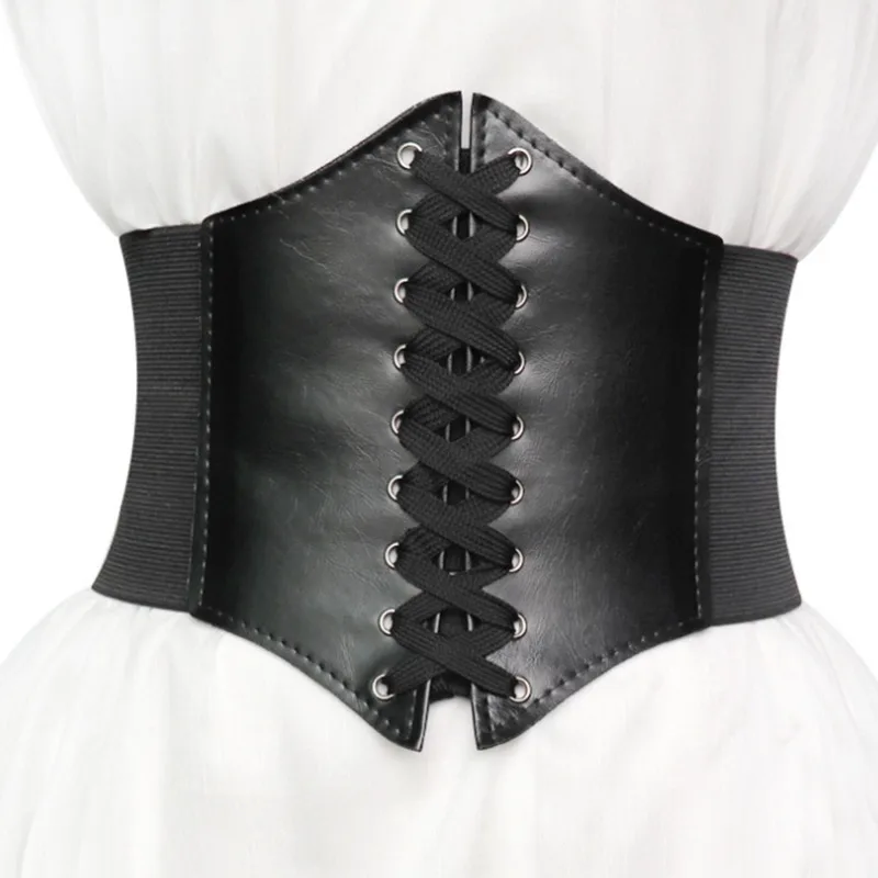 For High Black Sheath Wide Corset Corsets Slimming White Belly Belts Waist Flat Gothic Leather Belt Elastic Faux Korsett Women