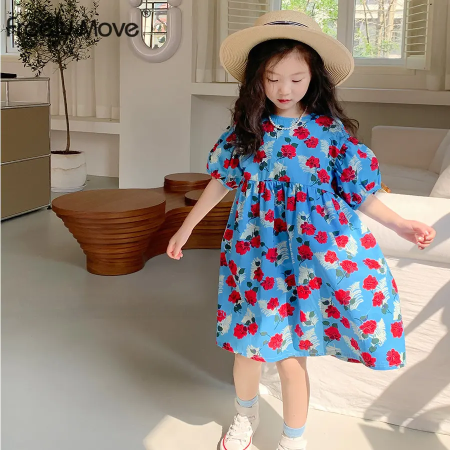 

2023 Korean Style Summer Infant Girls Dress Short Sleeve Floral Prin Baby Girls Princess Dress Kids Party Dresses