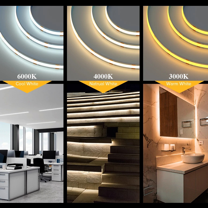FCOB LED Strip Light 360 528 LEDs High Density Flexible FOB COB Led Lights RA90 Warm Nature Cool White Linear Dimmable DC 24V. |