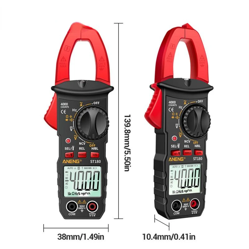 

Digital Clamp Multimeter ST180 4000 Count AC/DC Ammeter Voltage Tester Car Amp Hz Capacitance NCV Ohm Tester Current Meter