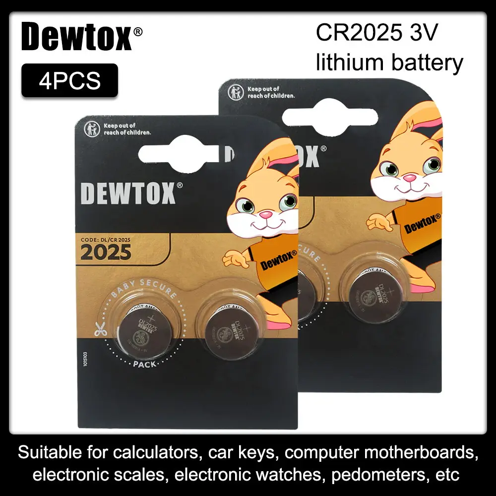 

4pcs For DEWTOX cr2025 ECR2025 BR2025 DL2025 KCR2025 LM2025 3v button cell coin lithium batteries for watch car toy