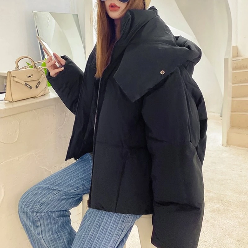 2021 Winter New Fashion Loose Ins Hooded Stand-up Collar Bread Jacket Student Cotton Jacket Long-sleeved Trendy Women's Clothing