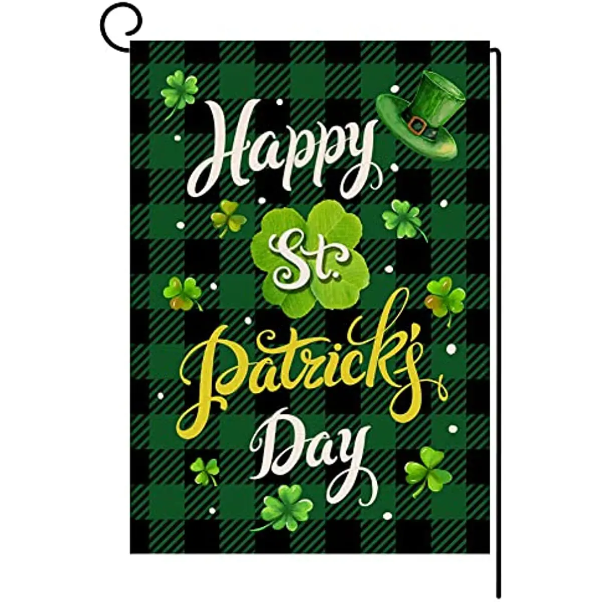 

Happy St. Patrick's Day Plaid Garden Flag Spring Clover Double Sided Burlap Green Black Buffalo Shamrock Farmhouse Yard Outdoor