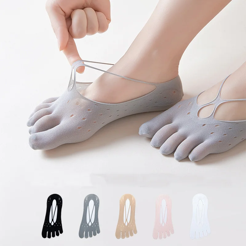 

5 Pairs Velvet Summer No Show Toes socks Women Thin Transparent Silica Gel Non-Slip Mesh Breathable Invisible 5 Finger Socks