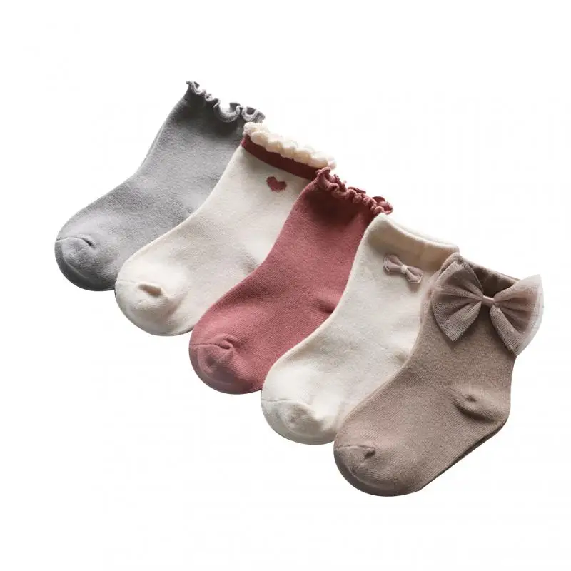 

5 Pairs/lot Kids Socks Spring Autumn New Children's Socks Bow Lace Girls Accessories Medium Children's Socks For 0-8 Years Old