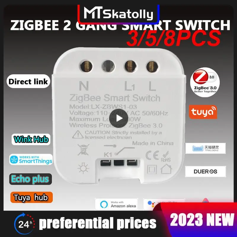 

3/5/8PCS 2 Gang Tuya Switches Work With Alexa Google Home Smart Switch Zigbee 3.0 Relay Module Remote Control Smart Home
