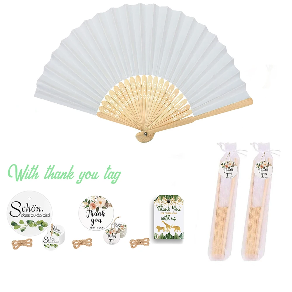 

Foldable Paper Fan with Tags Organza Bags Portable Bamboo Fan Wedding Gifts for Guest Birthday Party Decoration Kids Painting