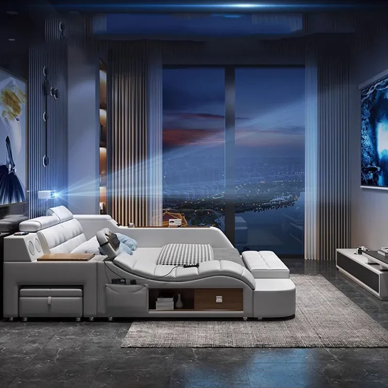 Современная эстетическая двуспальная кровать многофункциональная мебель для