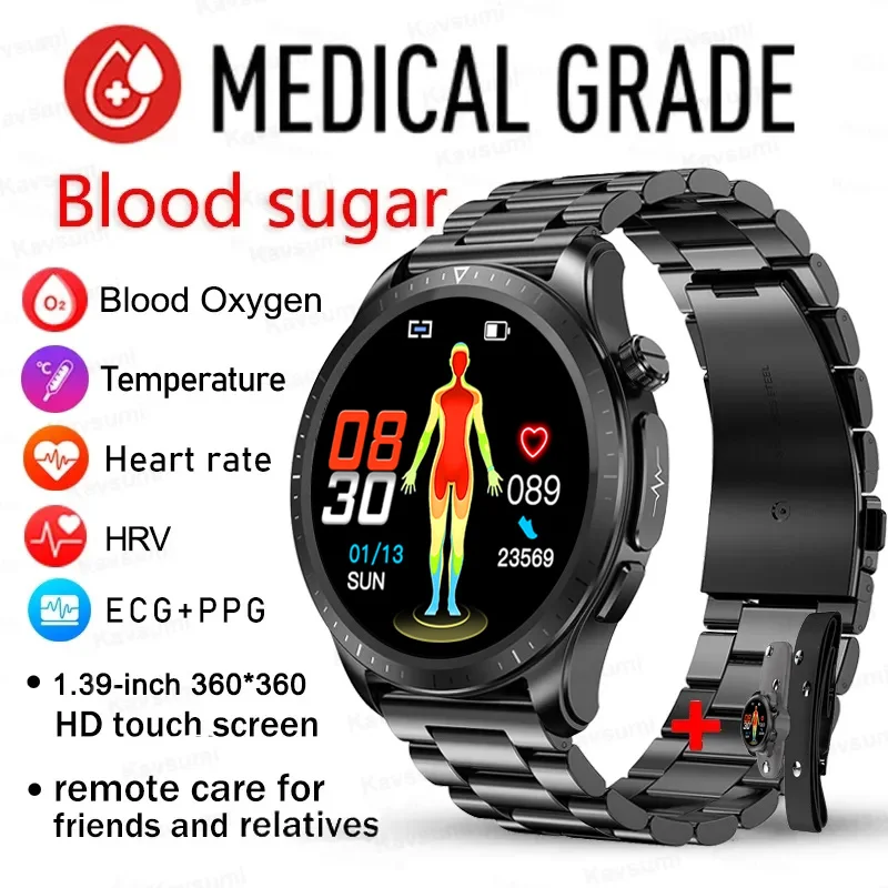 

2023 New Blood Glucose Smart Watch Men Accurate Measurement ECG+PPG Blood Pressure Health Watches IP68 Waterproof SmartWatch Men