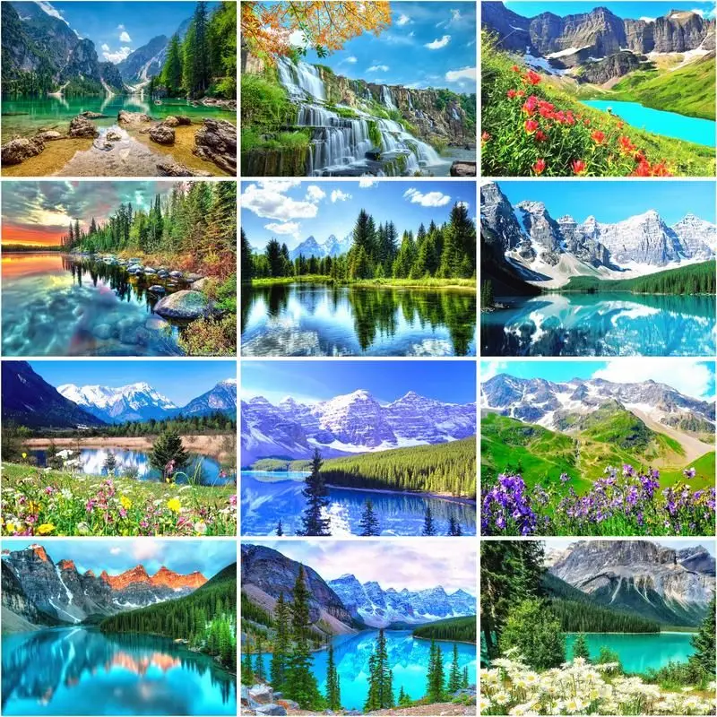 

CHENISTORY 5d Diamond Painting New Arrivals Snow Mountain Lake Scenery Full Diamond Mosaic Landscape Needlework Home Decor