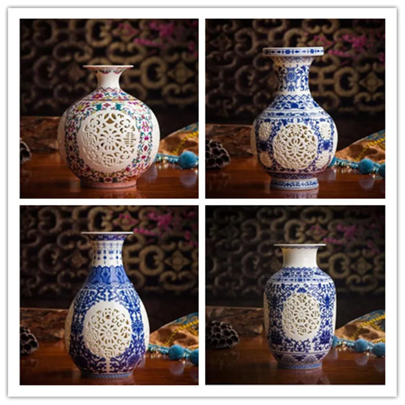 

Antique Crafts, Ceramic Hollow Vases, Home Office Store Desk Decor Ornaments, Wedding Gifts