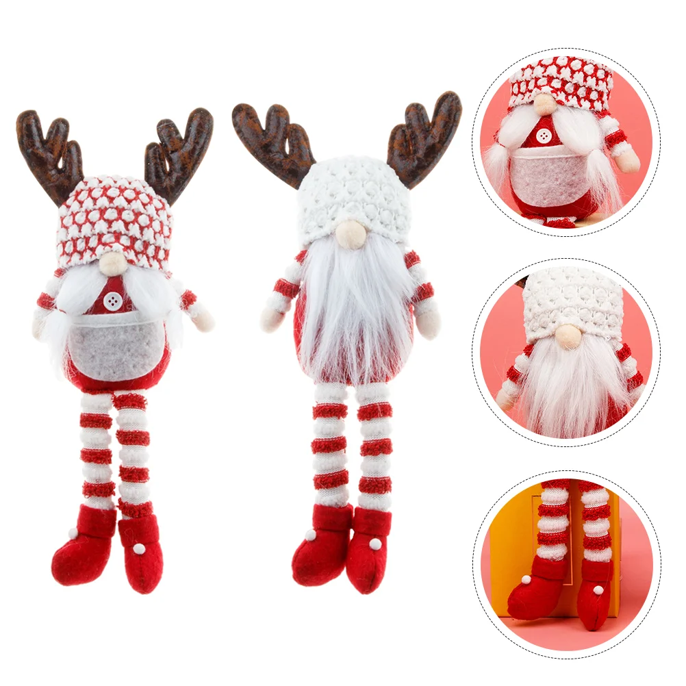 

2PCS Funny Long-legged Faceless Doll Long-legged Old Man Doll Decor Xmas Antler Faceless Old Man Doll for Xmas