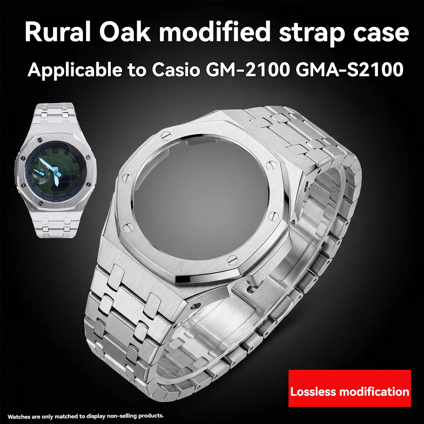 Фото Комплект для модификации часов GMA-S2100 GM-2100 с металлическим корпусом и ремешком для Casio G-SHOCK Oak, включая безель из нержавеющей стали и инструменты для ремонта. №1