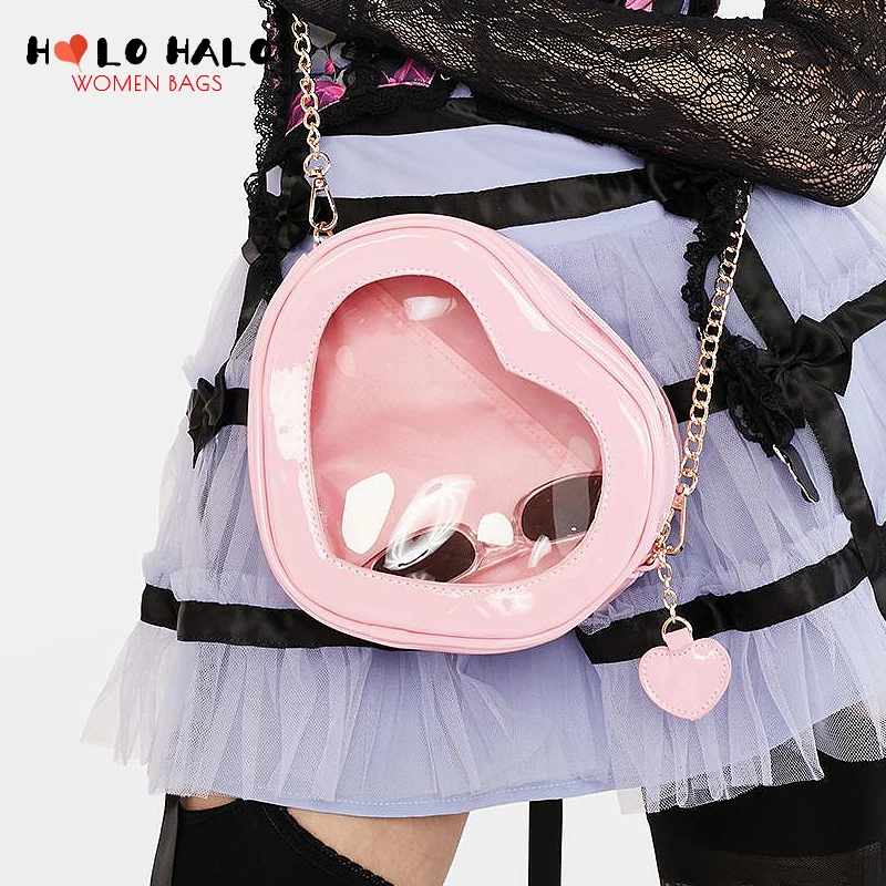 

Kawaii Ita Bag Heart Shape Clear Purses and Handbags for Women Girls Small Chain Crossbody Bag Female Cute Shoulder Bag Leather