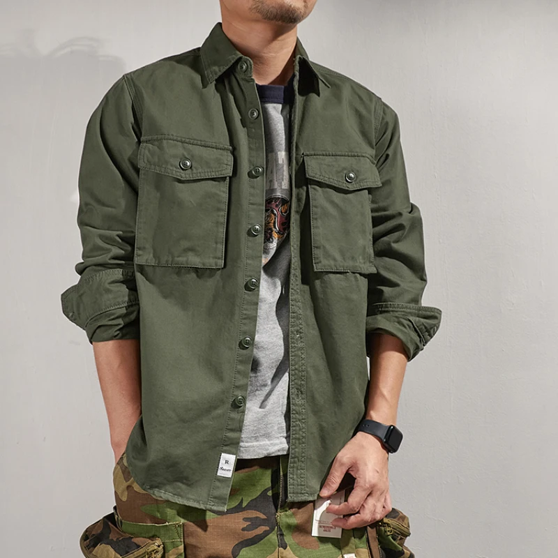 Men's autumn and winter coat thick American casual jacket Japanese retro tooling sleeve shirt