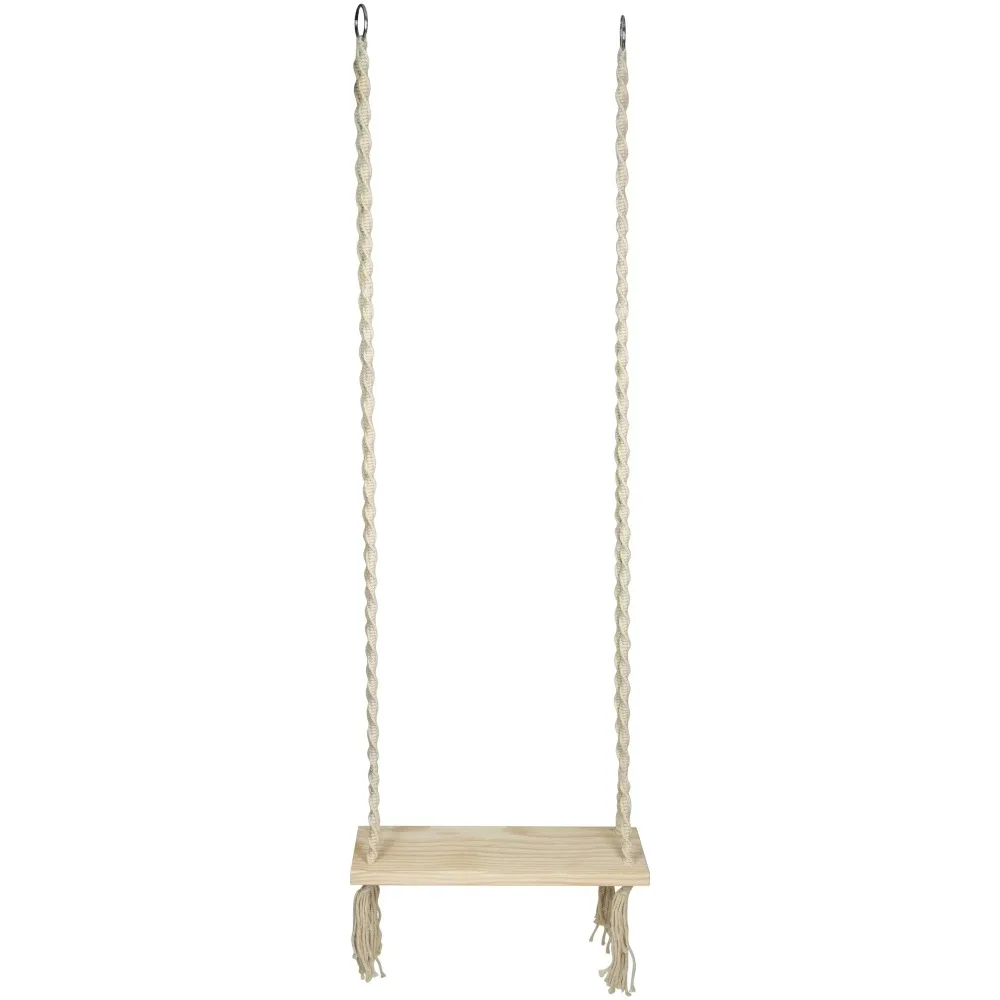 

Natural Rope Wooden Swing Chair Ivory Rope Hanging Swing Chair Rope Design Circular Metal Ring Included with Wooden Chair
