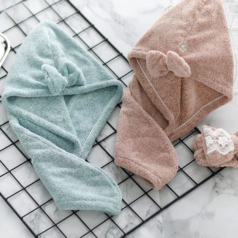 

1Pcs Shower Cap for Women Dry Hair Towel Cute Bowknot Quick-drying Hair Cap Coral Velvet Super Absorbent Bath Accessories