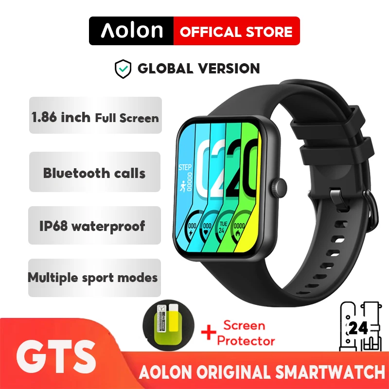 

Aolon GTS Smart Watch Men 1.86-Inch HD Screen Music Incoming Call Heart Rate IP68 Waterproof Sport Watches Smartwatch For Women