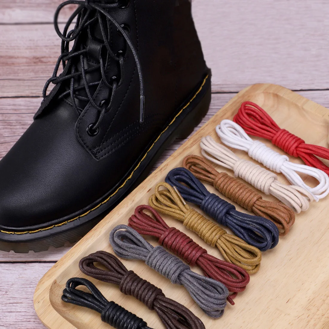 

1 Pairs Round Leather Shoes Laces Waxed Coloured Shoelaces Boot Sport Shoe Laces Cord Shoelace Martin Boots Shoestrings