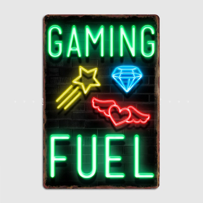

Neon Gaming Quotes GAMING FUEL Metal Sign PosterWall Cave Club Bar Design Wall Decor Tin Sign Posters Room Decoration