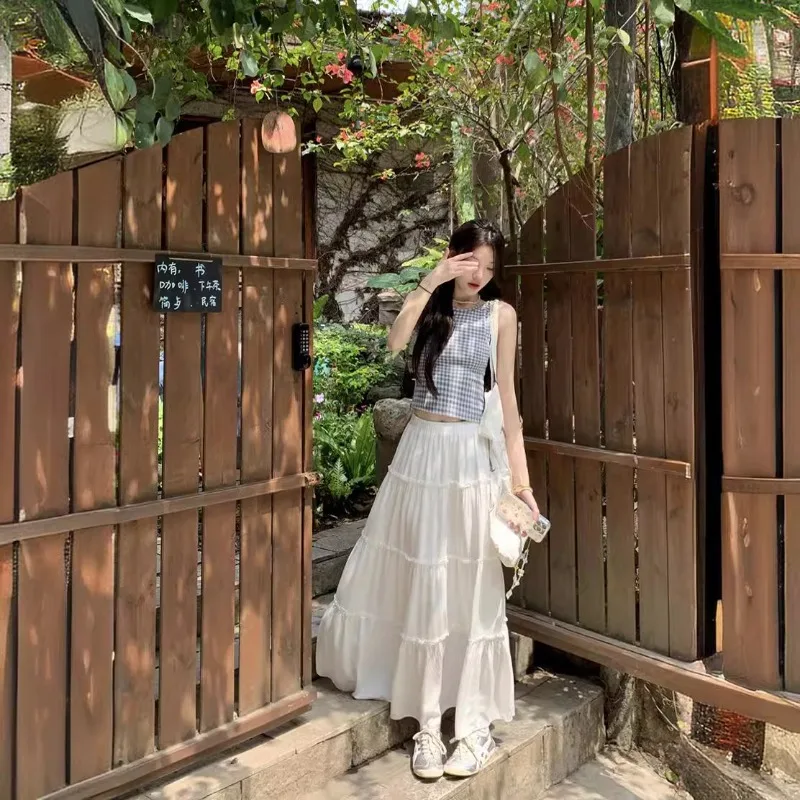 Жилет женский клетчатый с бантом модный топ без рукавов приталенная юбка