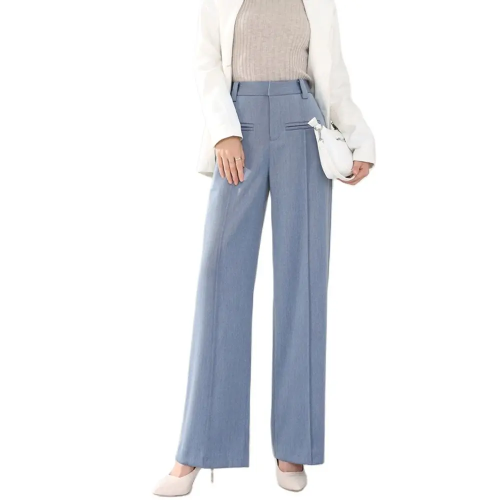 

Autumn Winter OL High Waist Wide Leg Jeans Women Light Blue Loose Large Size Fashion Flat Baggy Denim Trousers Dropshiping