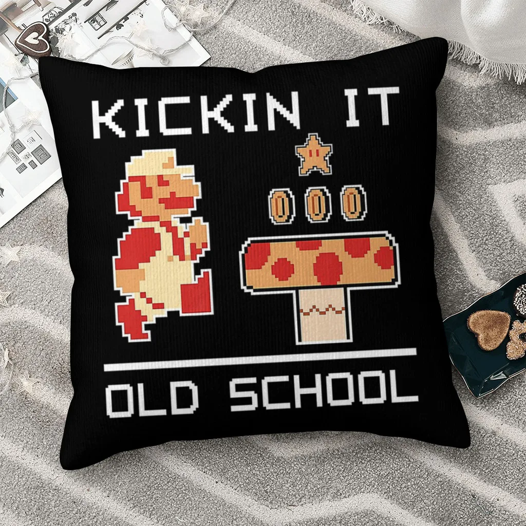 

Old School Vintage Text Poster Throw Pillow Case Vintage Game Character Cartoon Backpack Cojines Covers Printed Reusable Decor