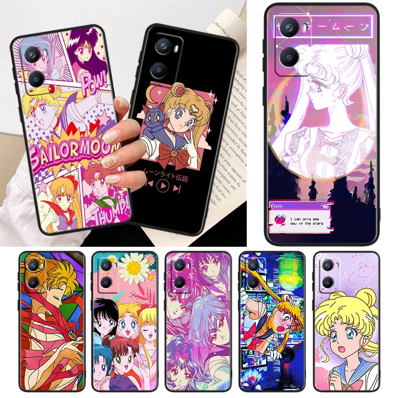 

Japanese Anime Sailor Moon Phone Case For OPPO A96 AA94 A93 A77S A76 A74 A73 A72 A57S A757E AX7 A1K 2022 2020 Black Cover