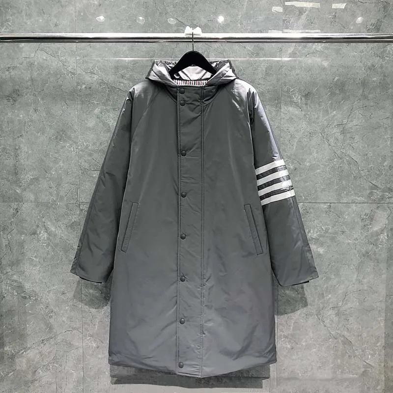 TB THOM Winter Coat Classic White Stiped Down Parkas Winter Hooded Coat Loose Smart Causal Women Warm Long Parkas