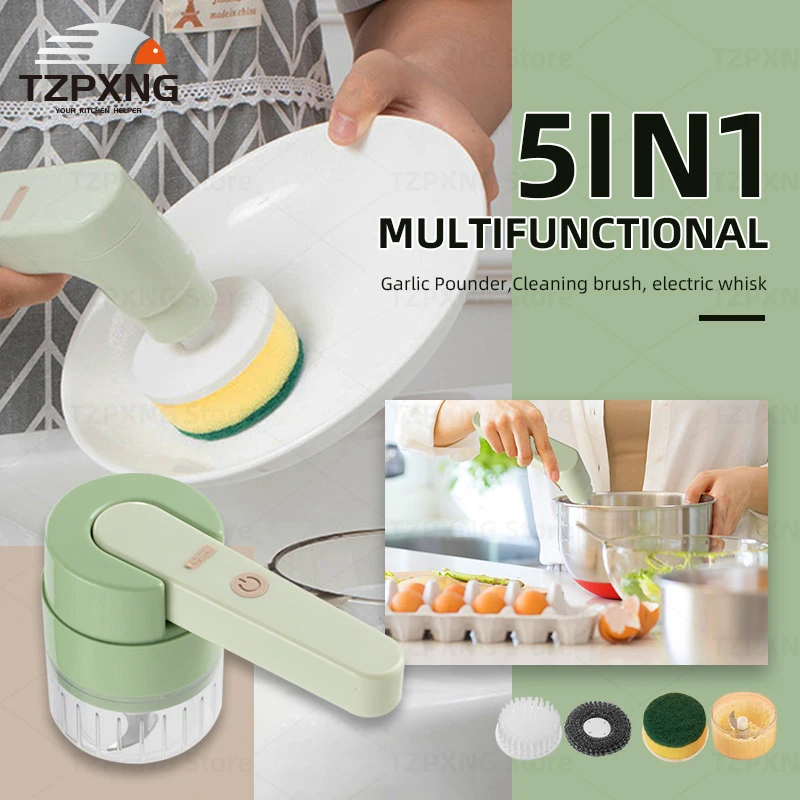 

5in1 Multifunctional electric Garlic Chopper electric Cleaning brush Egg Beater food chopper vegetable cutter Kitchen tools