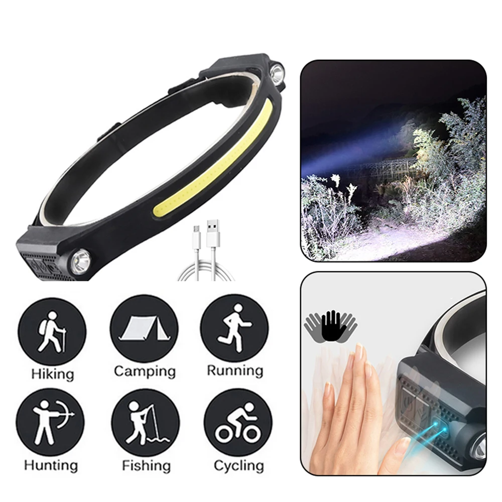 

Портативный мини-фонарик XPE COB, светодиодный налобный фонарь, волновой индукционный водонепроницаемый налобный фонарь для наружной безопасности, работы, кемпинга, рыбалки, налобный фонарь